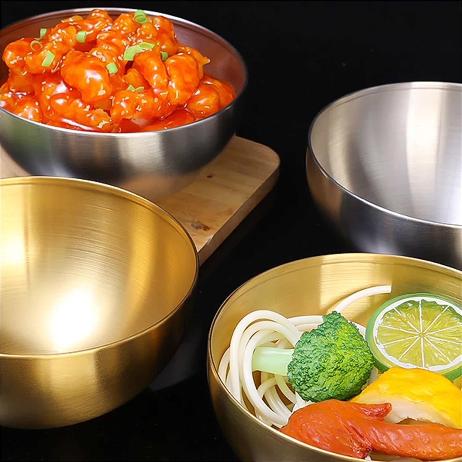 Ensaladeras de acero inoxidable | Multicolor, 1, 2, 3, 5 piezas, Preparación de comidas, Ensalada, Fruta, Pasta, Sopa, Hornear: Cocina casera(Silver,5PCS)