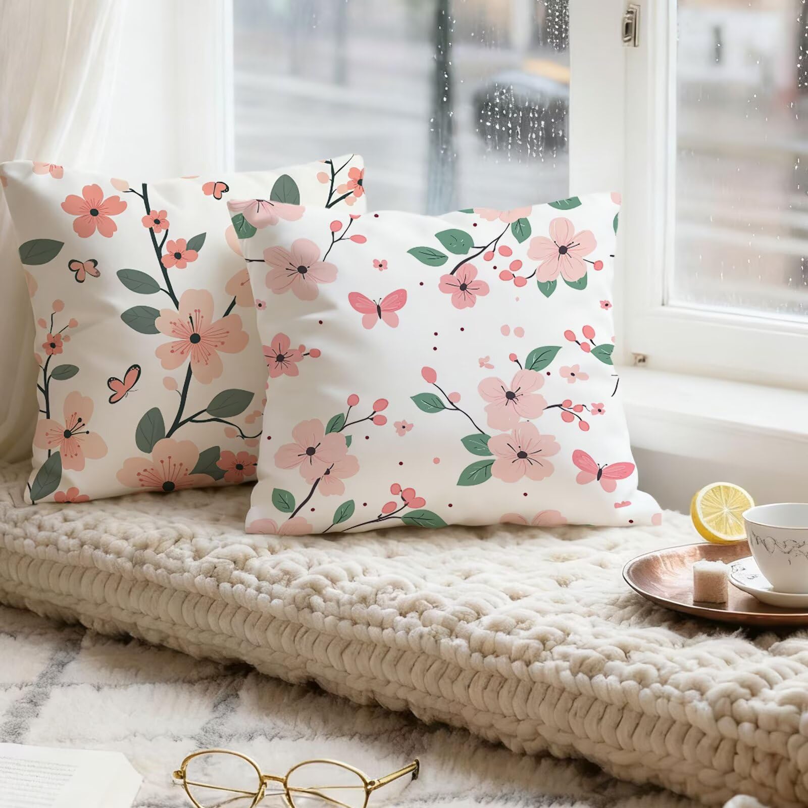 Rosa Funda Cojin 60x60 Flor Funda Almohada 60x60 Cojines Sofa Súper Suave Fundas Cojines Decorativos Fundas Almohadas 4 Piezas Almohada Cervicales y Cuello, para Hogar Cama Salon Decoracion E - 853