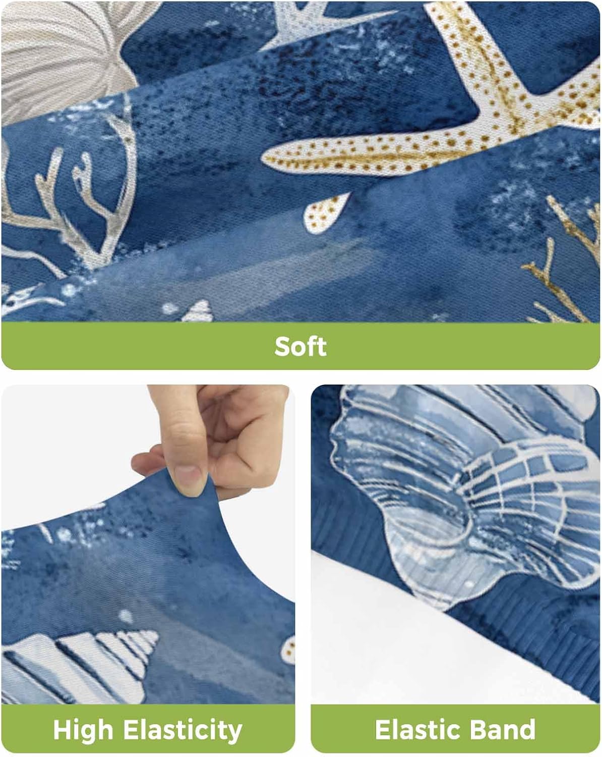 Navy Blue Coastal Bar Stool Covers Set of 4, Nautical Beach Starfish Coral Summer Stretch Washable Bar Chair Covers with Backs, Removable Pub Counter Height Chair Cover for Kitchen Dining Room Cafe