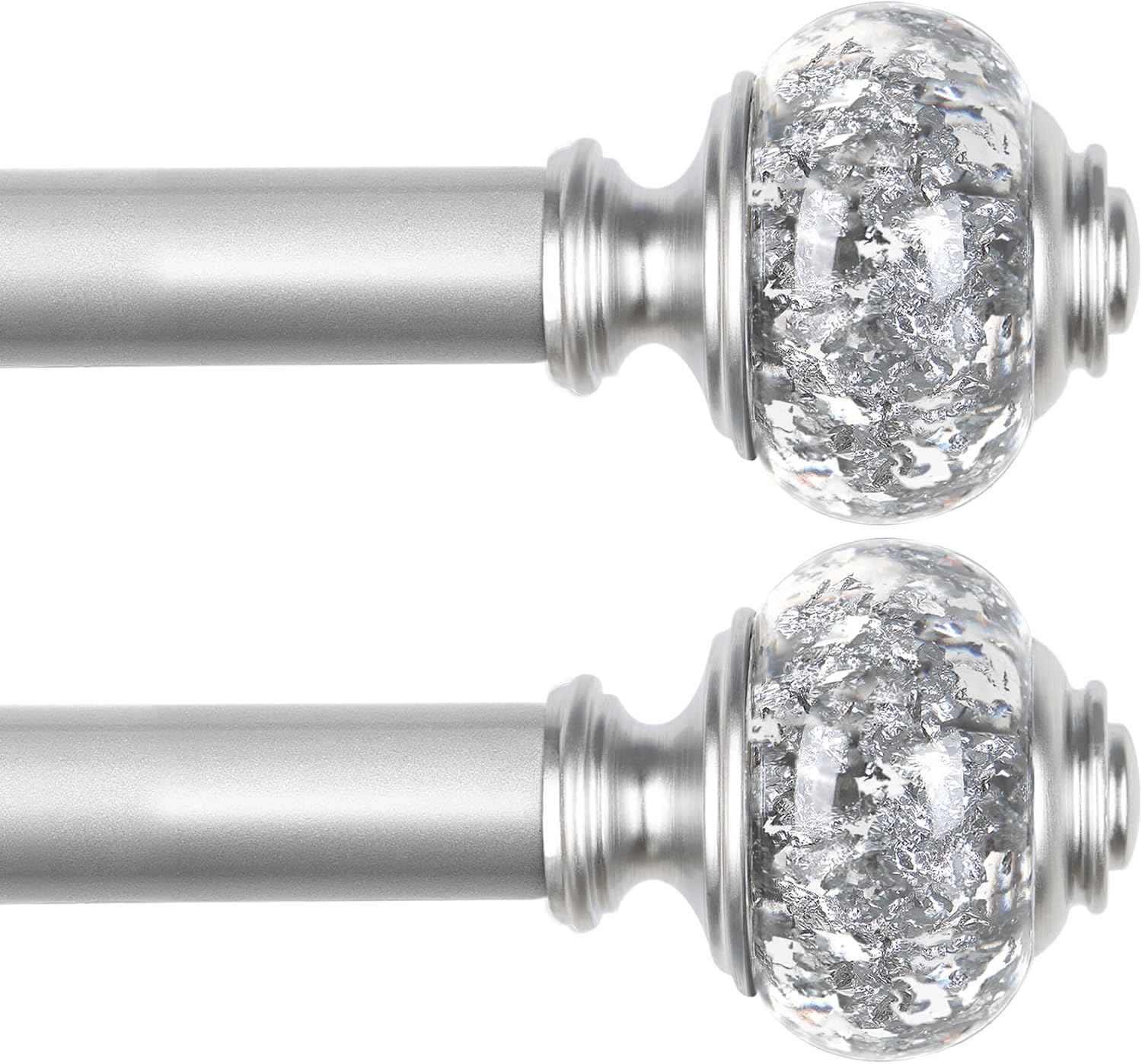2 Pack Silver Curtain Rods for Windows 48 to 84 Inch, USFOOK 7/8 inch Telescoping Splicing Drapery Rods 32 to 86 Inch, Decoration for Home with Decorative Translucent Finials
