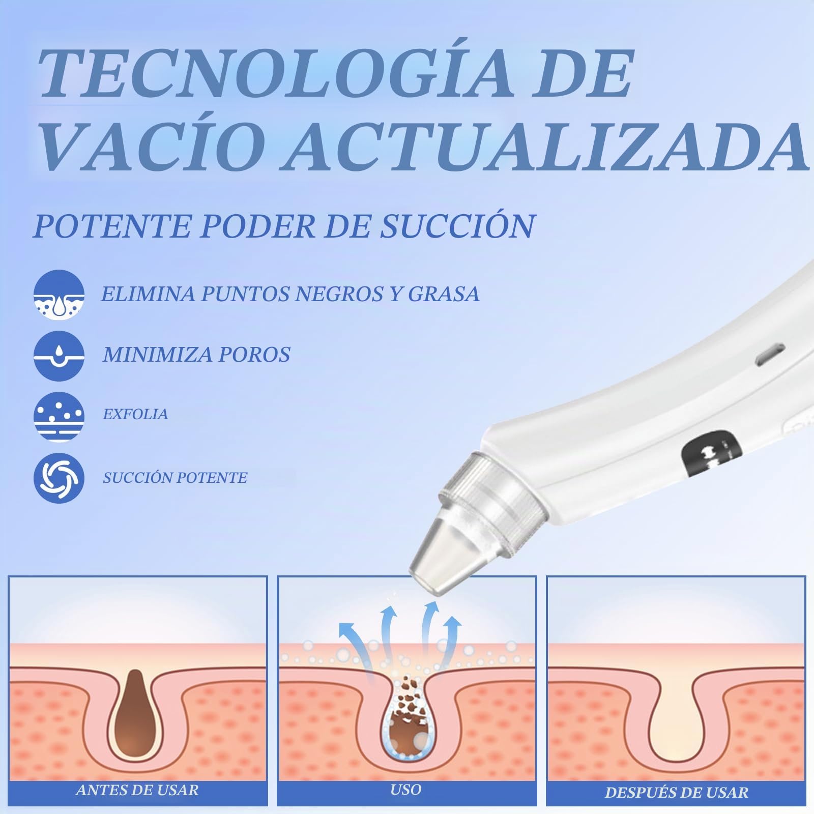 Succionador de Puntos Negros Removedor, Limpiador de Poros Eléctrico, Limpia Poros Blackhead Remover Vacuum Pore Cleanser Facial, Aparato para Quitar Acne con 3 Modos y 5 Cabezales