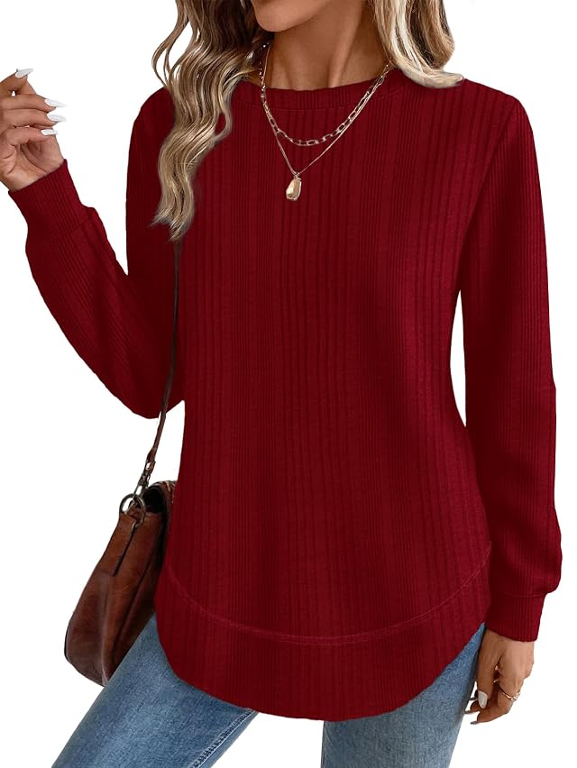 OFEEFAN Tunic Tops for Women Loose Fit Dressy Long Sleeve Shirts Womens Sweaters Crew Neck Fall Clothing with