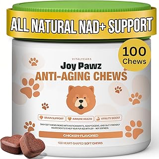 Senior Dog Supplement & Raise NAD+ Levels, Anti Aging, Tumeric, Multivitamin, Probiotics - Soft Chews - Brain, Joint & Immune Support – Chicken Flavor, 100pc
