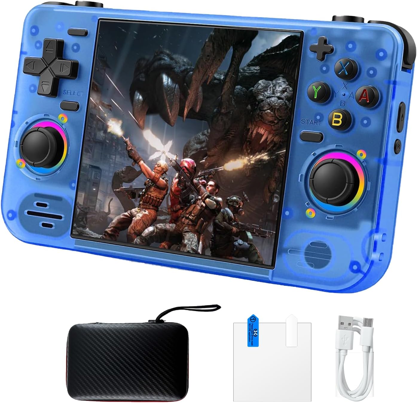 RF40H Retro Handheld Game Console, 4.0 Inch 720x720 IPS Screen, Built-in 18,000+ Classic Game, Portable Hand Held Open Source Linux System, 4000mAh Battery Retro Gaming Console (Black 64GB) (Bule)