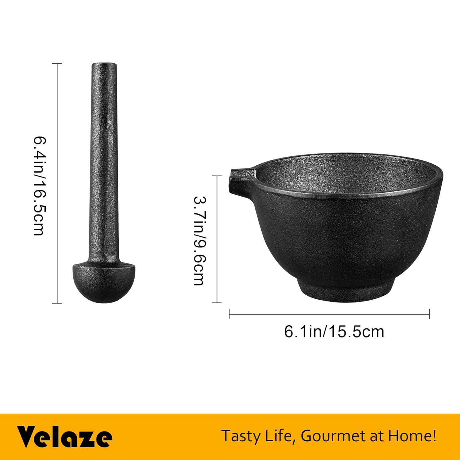 Velaze Cast Iron Mortar and Pestle Tool Set, 6.5 inch Pestle and 3 Cup Capacity Mortar, Non Porous Spice Grinder, Smasher for Kitchen Spices and Pesto(27 oz)