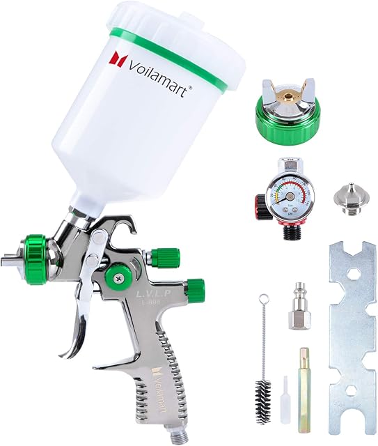 Voilamart LVLP Gravity Feed Air Spray Gun 1.3mm Paint Sprayer Airbrush Painting Tool Kit with 600ml Cup