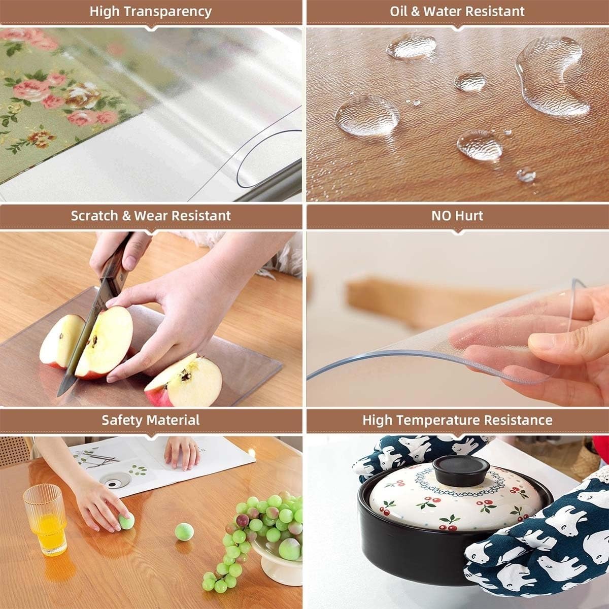 PVC Clear Table Protector,1.5mm Thick Clear Plastic Table Protector Home Table Cover Waterproof,Heat Resistant,Can Be Used in Restaurants, Living Rooms and Cafes(66'' x 78'')