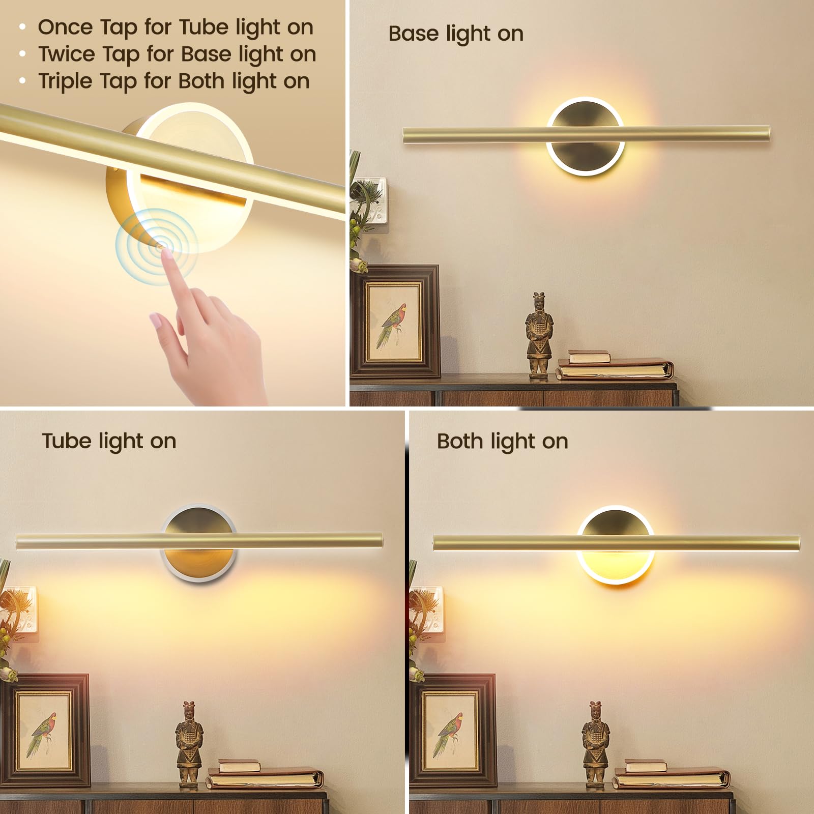 Kabellose Bilderleuchte, 40,6 cm, Kunst-Wandleuchte, Bilderleuchte, batteriebetrieben, batteriebetriebene Wandleuchten, Galerie-Licht für Malerei, Foto, Bibliothek (vergoldetes Messing, Gold)