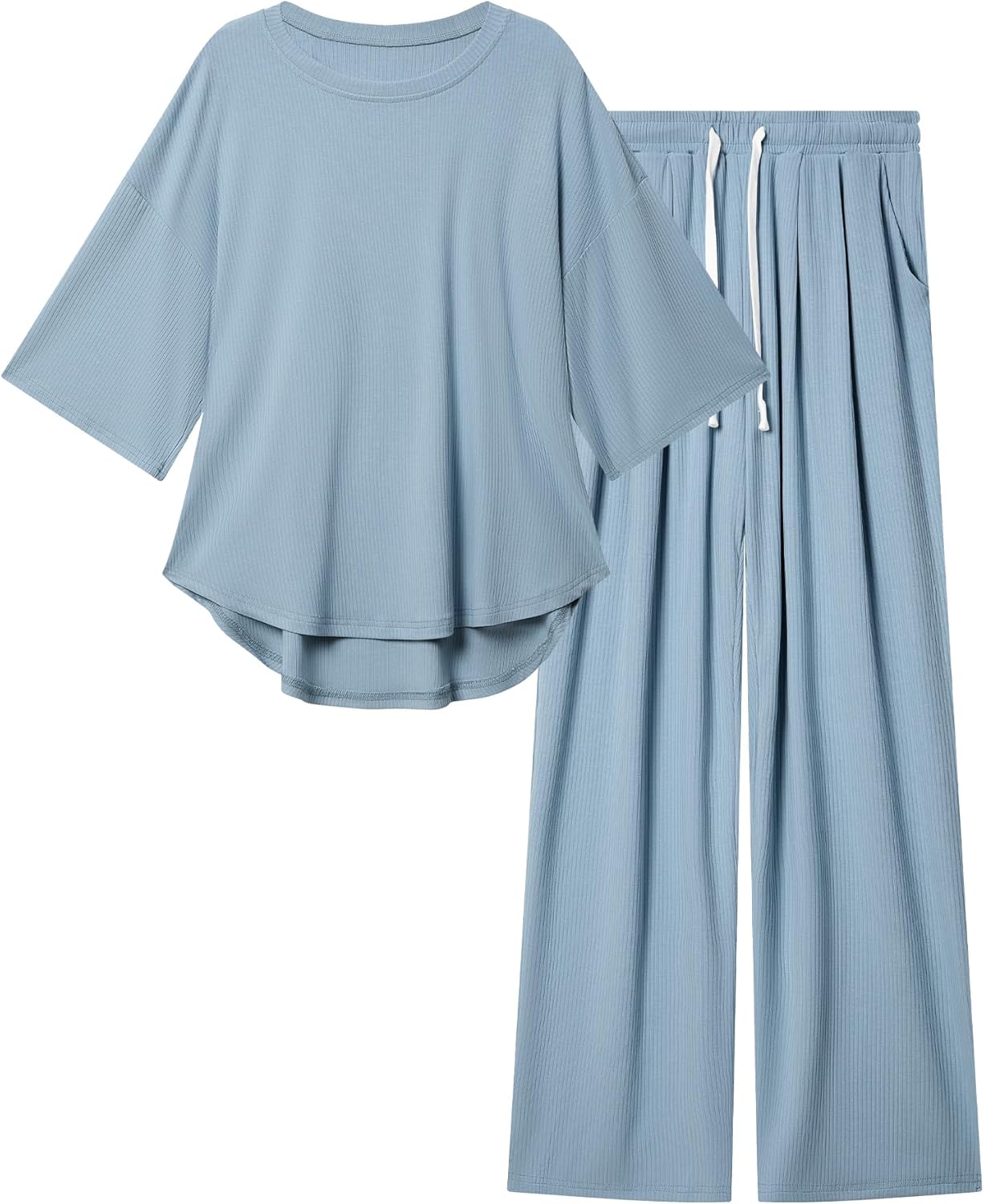 difficort Womens 2 Piece Outfits Batwing Short Sleeve Lounge Sets Wide Leg Workout Sets Loungewear Tracksuits with Pockets