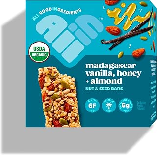 All In Snack Bars Madagascar Vanilla, Honey & Almonds - Healthy Snack for Adults and Kids - Gluten Free - Organic - Non-GMO (6 Pack)