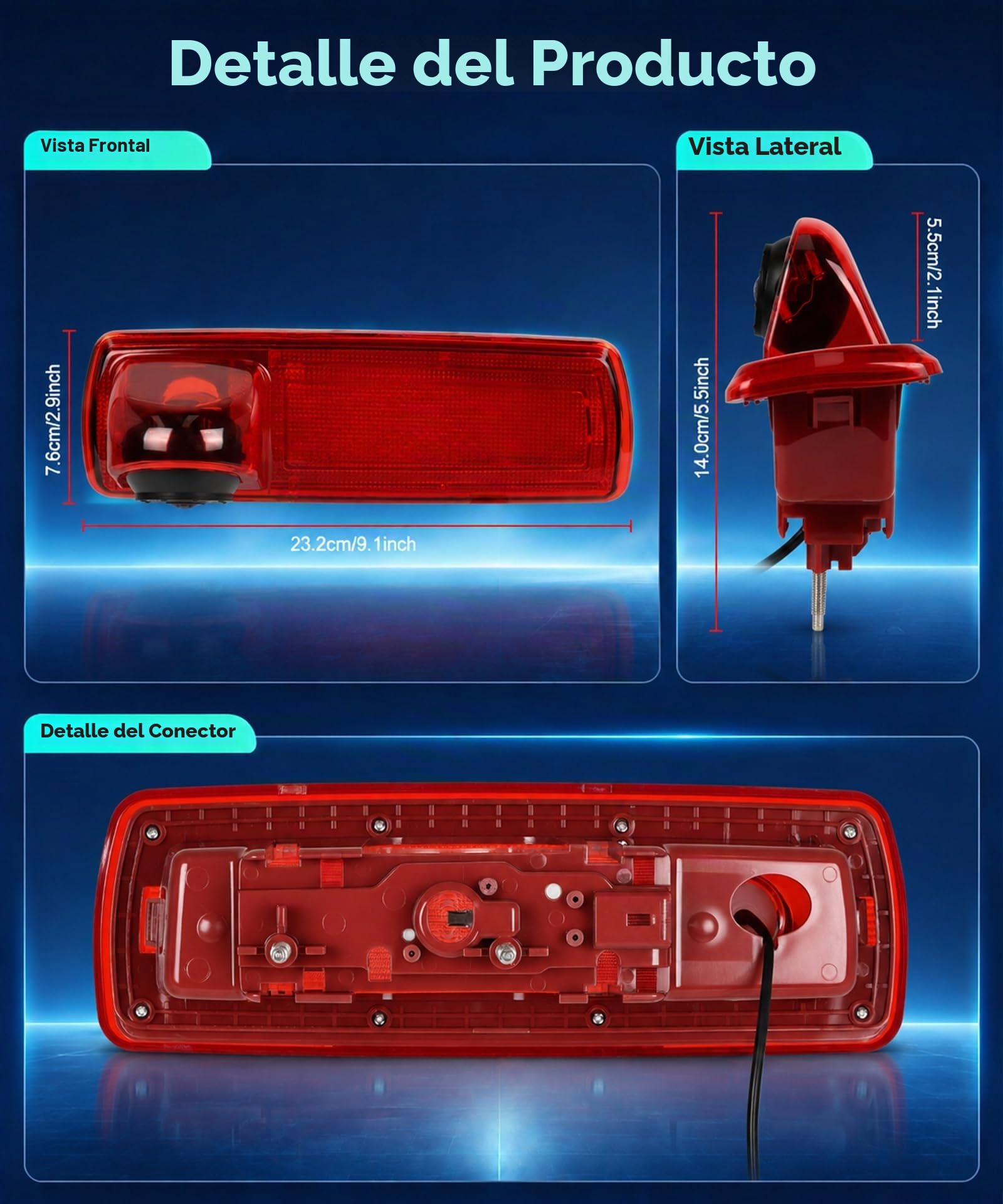 Hodozzy Cámara de Visión Trasera para Renault Traffic 2014/Opel Vivaro 2014, Cámara para Tercera Luz de Freno, Visión Nocturna por IR, Resistente al Agua IP67, con Línea de Marcha Atrás