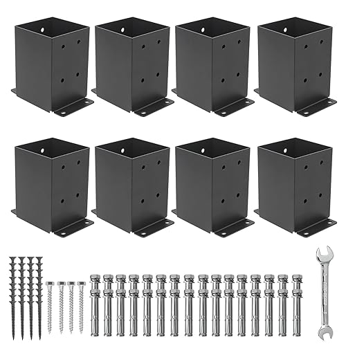 Base de poste de 4 x 4, 4 piezas (tamaño interior de 3.5 x 3.5 pulgadas), soporte de poste de pérgola para valla de madera, anclaje de poste