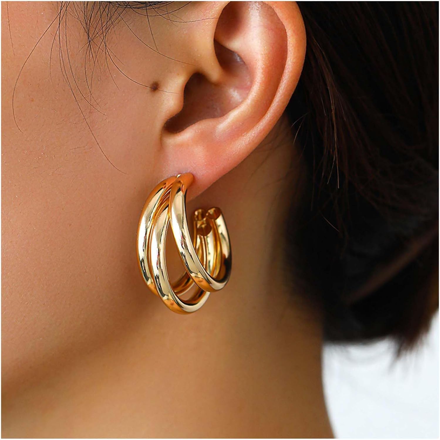 Vintage Hollow Multi Circle Earrings Open Circle Stud Earrings Open Hoop Drop Earrings Gold Layer Hoop Earrings Jewelry for Women - Image 2