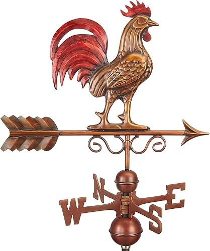 Miniatura 7 de Good Directions 1975RED Bantam Red Rooster Veleta, Pátina multicolor acabada a mano de cobre puro