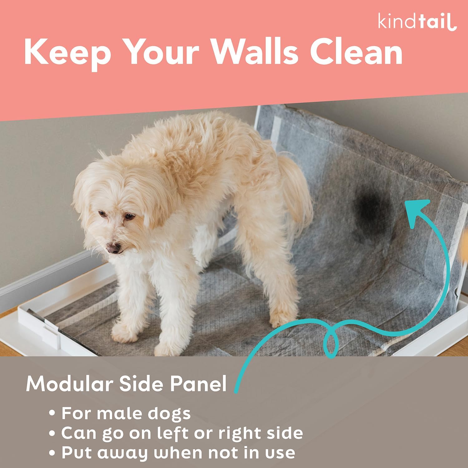 KindTail Pee PAWD - Holds Standard 24" x 24" Potty Pads - Leakproof Tray with Non-Slip Bottom, 1.5" Raised Edge & Modular Side Panel - Easy-to-Clean Plastic - Foldable Design - Handle for Travel