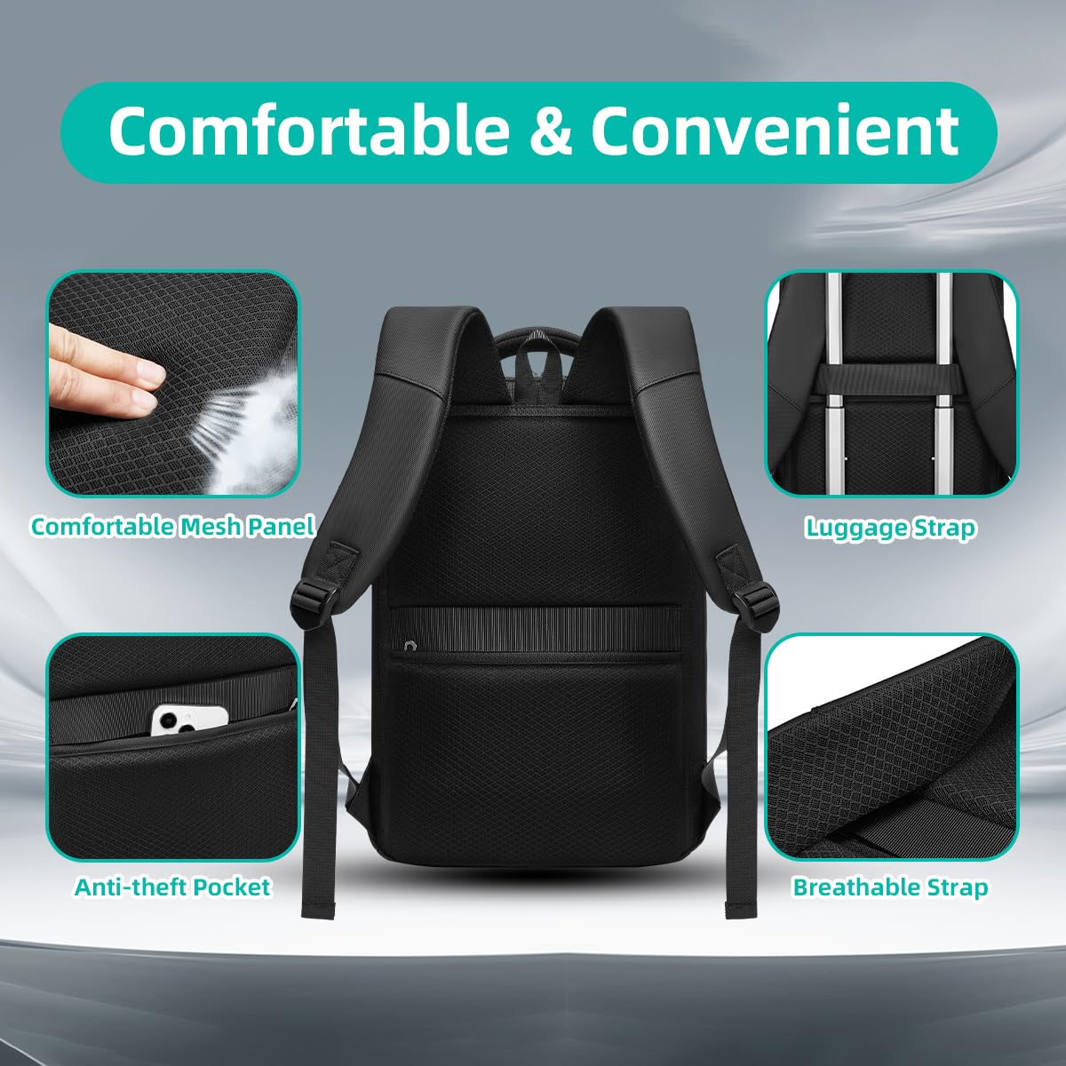 Zaino Porta PC Uomo per 15.6 Pollici Zaino Lavoro Impermeabile Zaino da Viaggio Antifurto per Uffico Università Scuola Viaggio Business-Nero