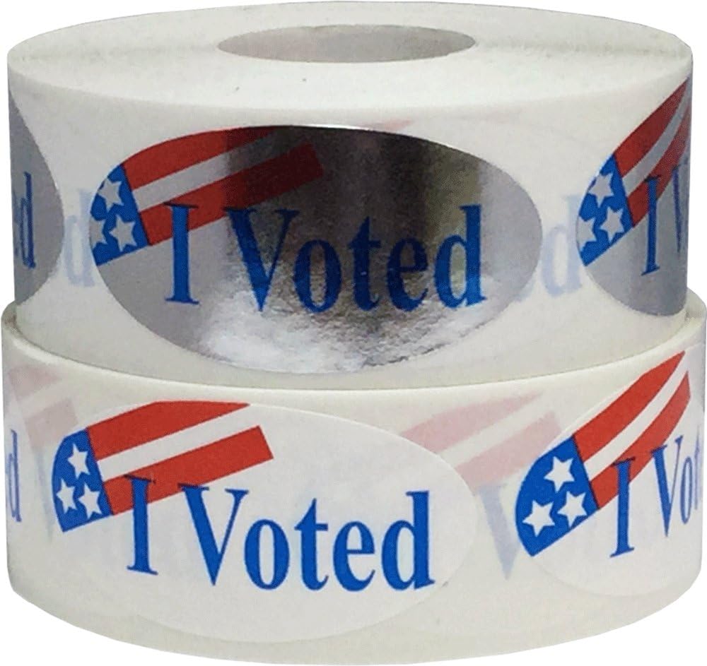 I Voted Stickers 2 x 1 Oval Shape Bulk Pack 500 Per Roll 1,000 Total Apparel Safe Adhesive Stickers