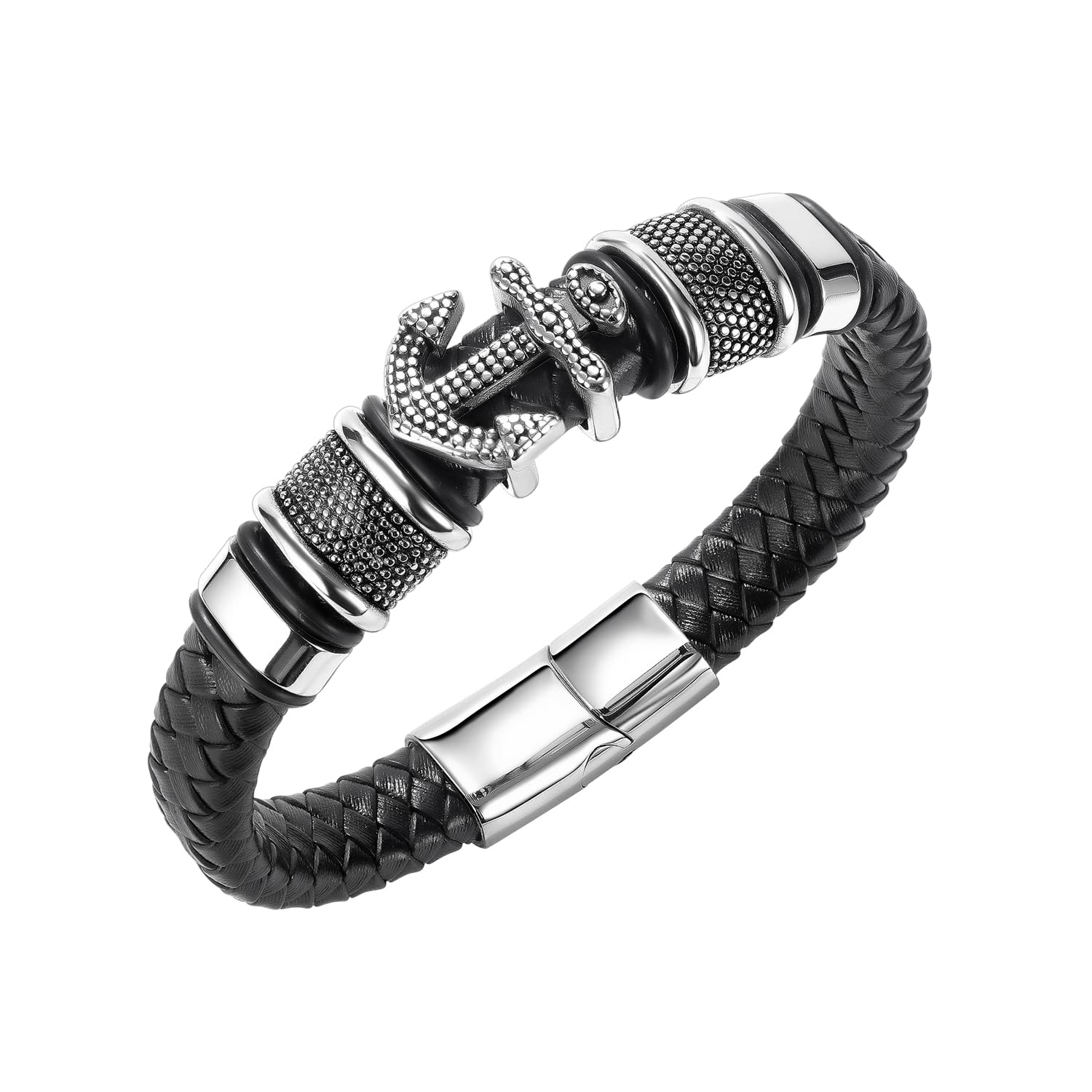 Peora Silver Plated Leather Bracelet Stylish Design Fashion Jewellery for Men (B0BT87Y3B9) Amazon Price History, Amazon Price Tracker