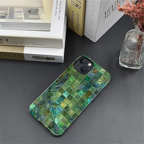 Miniatura 61 de Funda para iPhone 11 Pro Funda, Diseño de Patrón de Mosaico de Vidrio en Tono Verde - Protección Dual Híbrida Silicona + PC Duro Resistente a Golpes