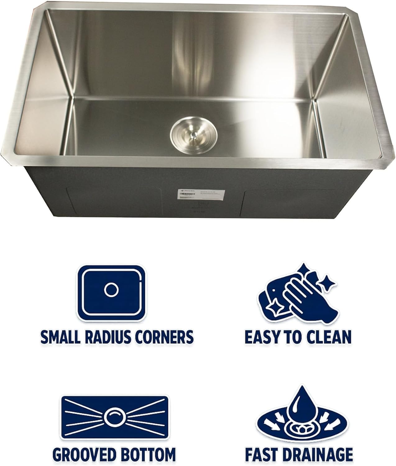 Nantucket Sinks Stainless Steel Laundry Sink – 30" Undermount Deep Sink for Utility Room, Single Bowl, Rectangular, with Bottom Grid Protector, Drain & Template – Small Radius, 16 Gauge, SR3018-12-16