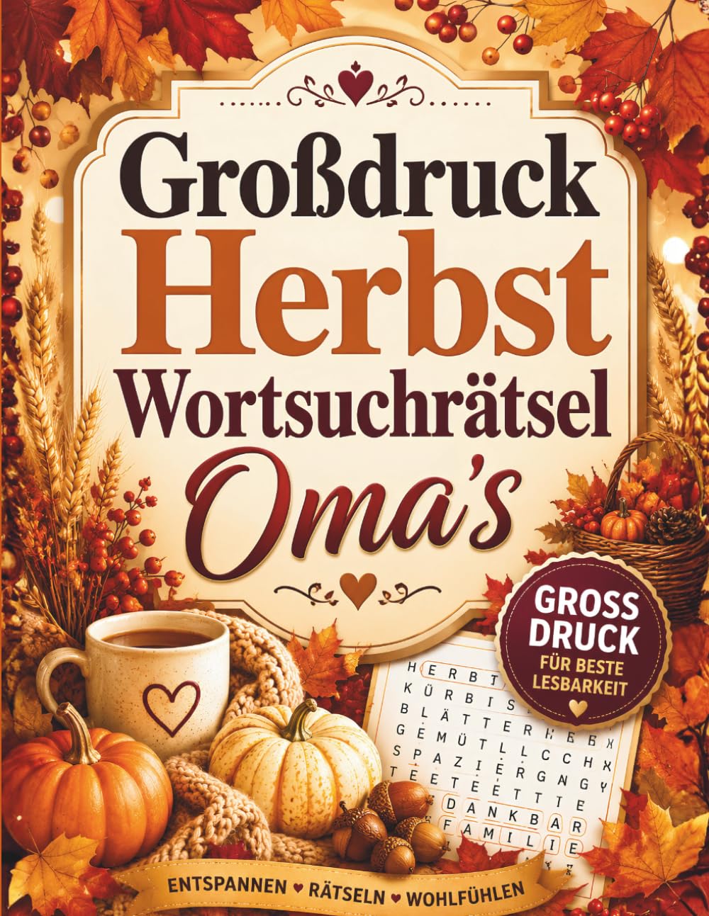 Großdruck Herbst Wortsuchrätsel Oma’s: Wortsuchrätsel für Erwachsene und Gedächtnistraining für Senioren
