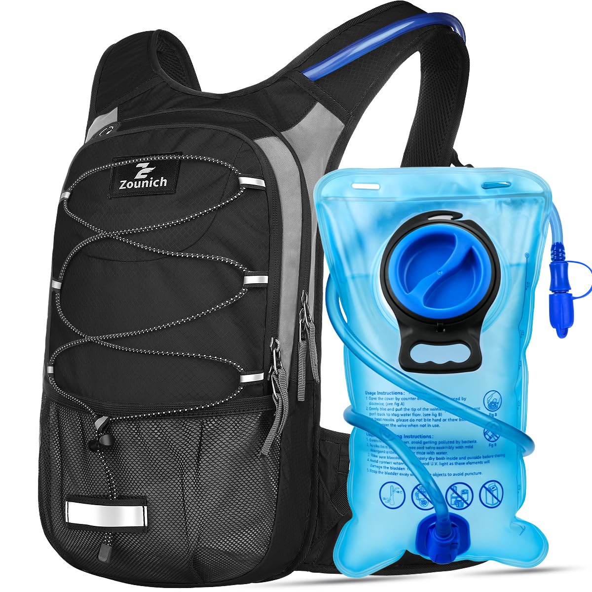 Zounich Zaino da corsa con scomparto termico, Zaino idrico con sacca d'acqua da 3 litri, Zaino da bicicletta, Zaino per escursioni, per corsa, ciclismo, campeggio, sci, attività all'aperto