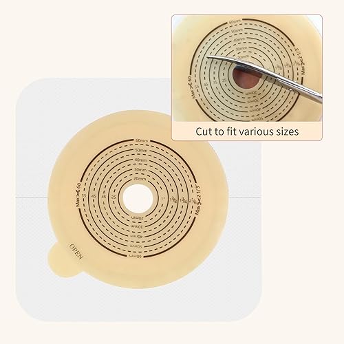 Miniatura 7 de Paquete de 10 barreras cutáneas para bolsas de colostomía de dos piezas, barrera para la ostomía con borde no tejido, cortadas para ajustar, 2.362