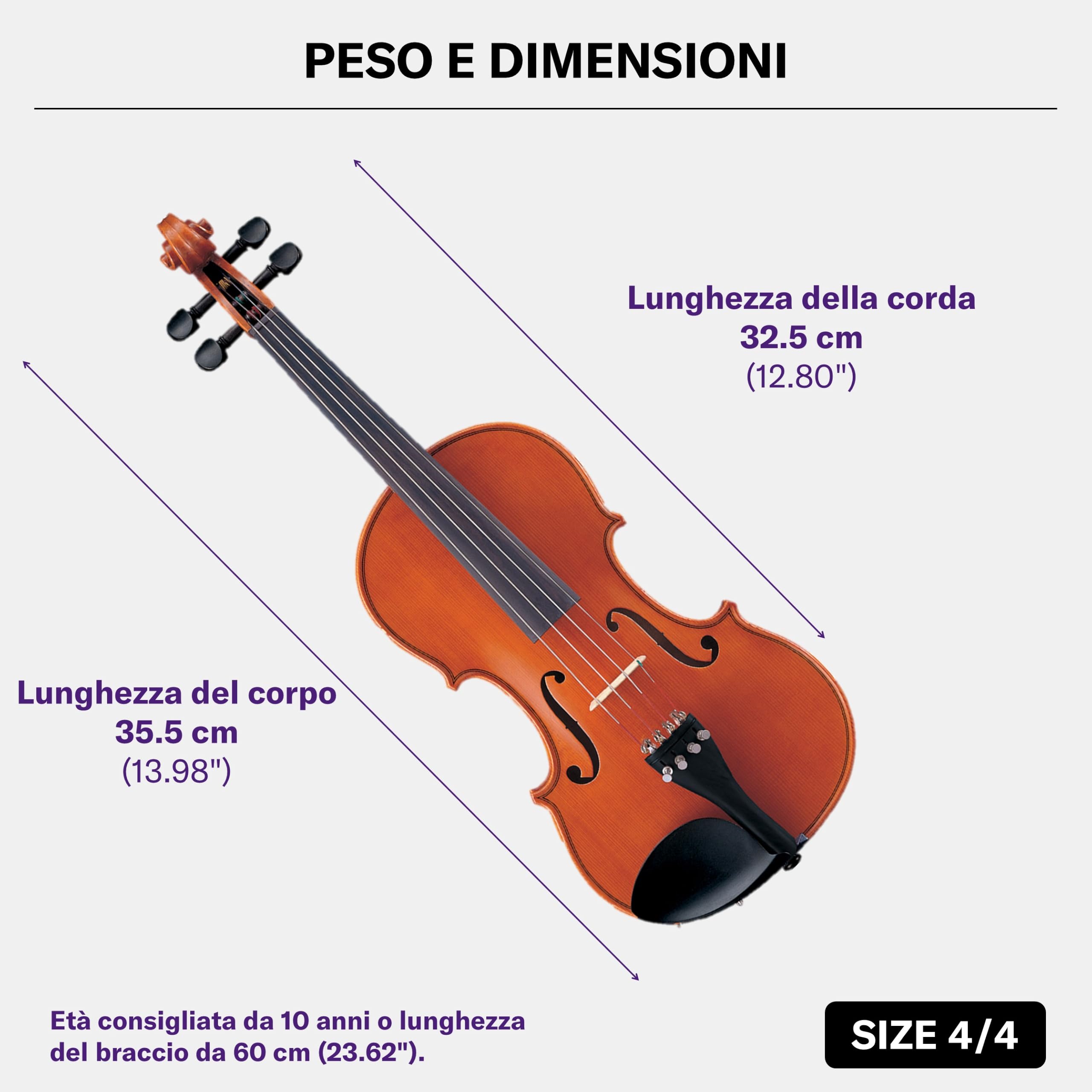 YAMAHA V5SA44 Set Violino Acustico – Misura 4/4, Violino Da Studio Artigianale con Top in Abete, Corpo in Acero, Componenti in Ebano e Tiracantini, Include Custodia, Arco e Pece – Marrone