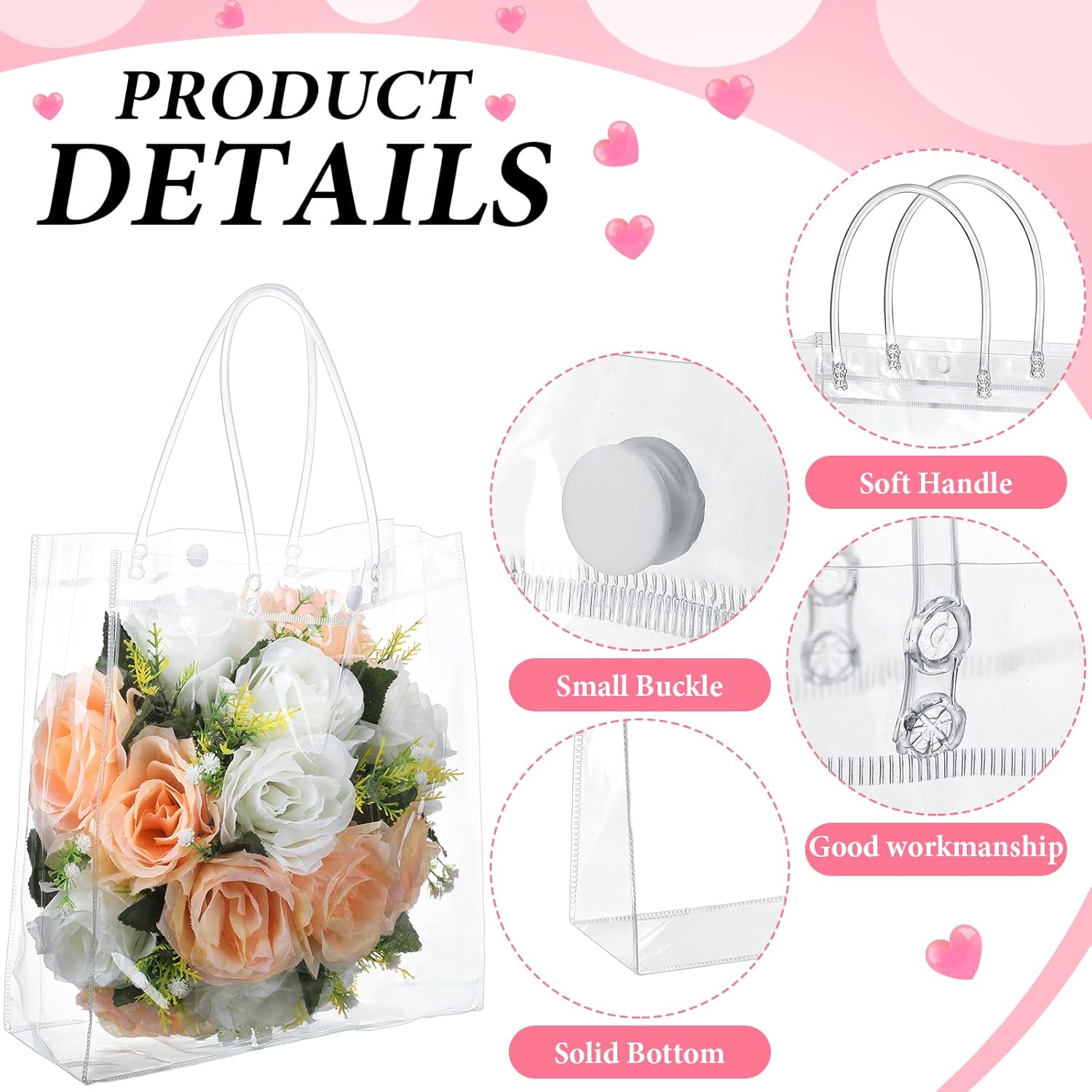 Reginary 85 Pcs Clear PVC Gift Bags with Handles Plastic Transparent Wrap Bags Bulk Reusable Bride Favor Totes for Shopping Wedding Baby Shower Birthday Party(6.89x6.89x3.54 Inch) - Image 3