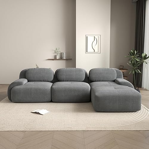 Miniatura 3 de Sofás modulares deshuesados de 116 pulgadas para sala de estar, sofá modular de pana, sofá modular gris, 3 plazas con 1 otomana, sofás para sala de