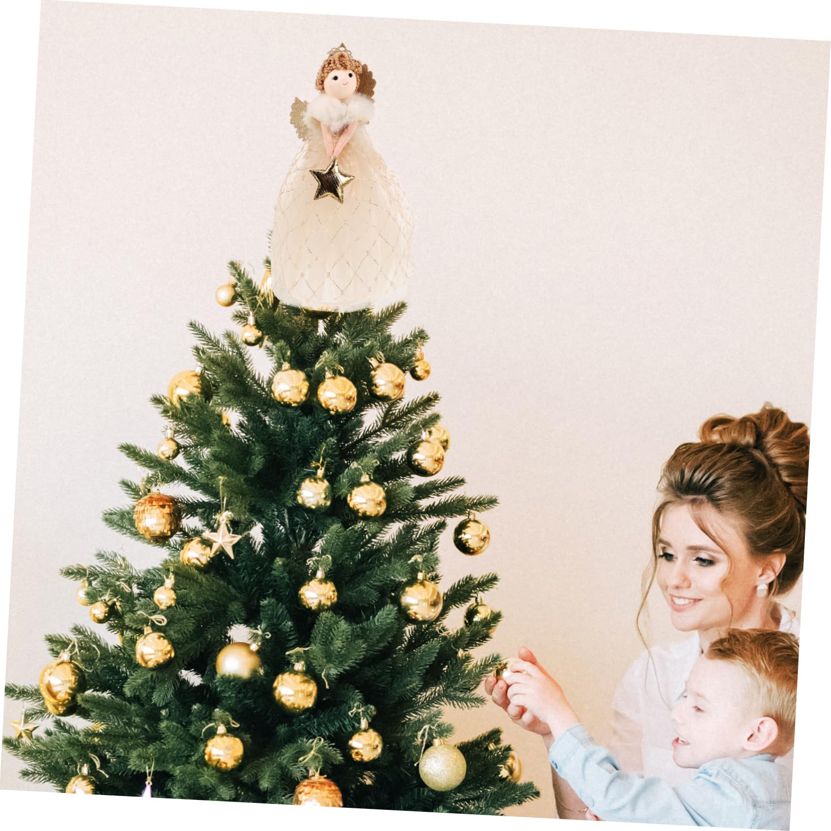 Adorno Topper De Árbol De Navidad Estrella Dorada, Figura Pequeña De Ángel Decorativa Tejido Flexible, para Uso Interior y Exterior, Decoración Navideña y Obsequio Festivo