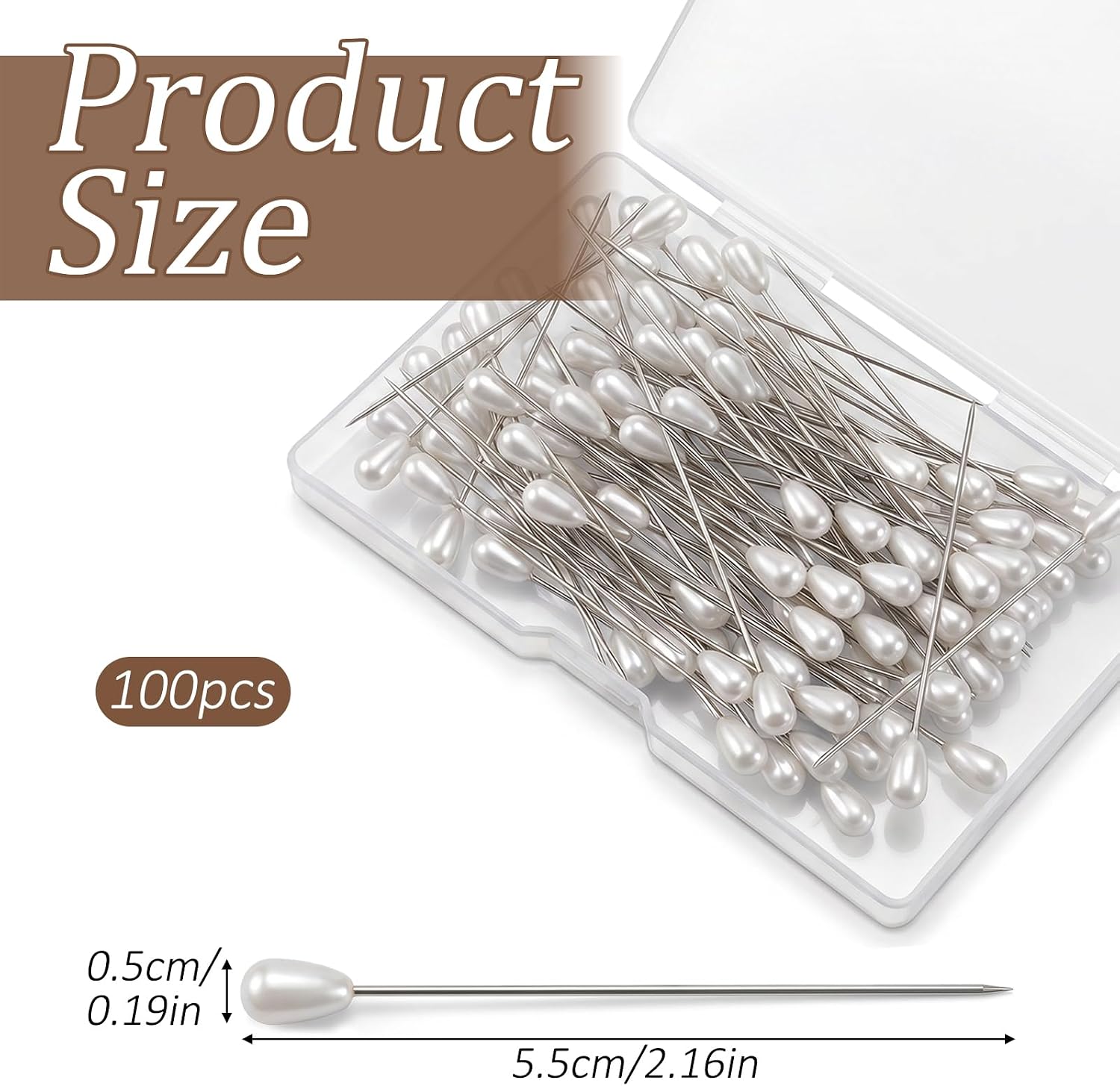100Pcs Corsage Pins, Teardrop Pearl Head Pins Boutineer Pin White Straight Head with Box Long Sewing Pin for Jewelry DIY Quilting Sewing Pinning Quilt Flower DIY Crafts