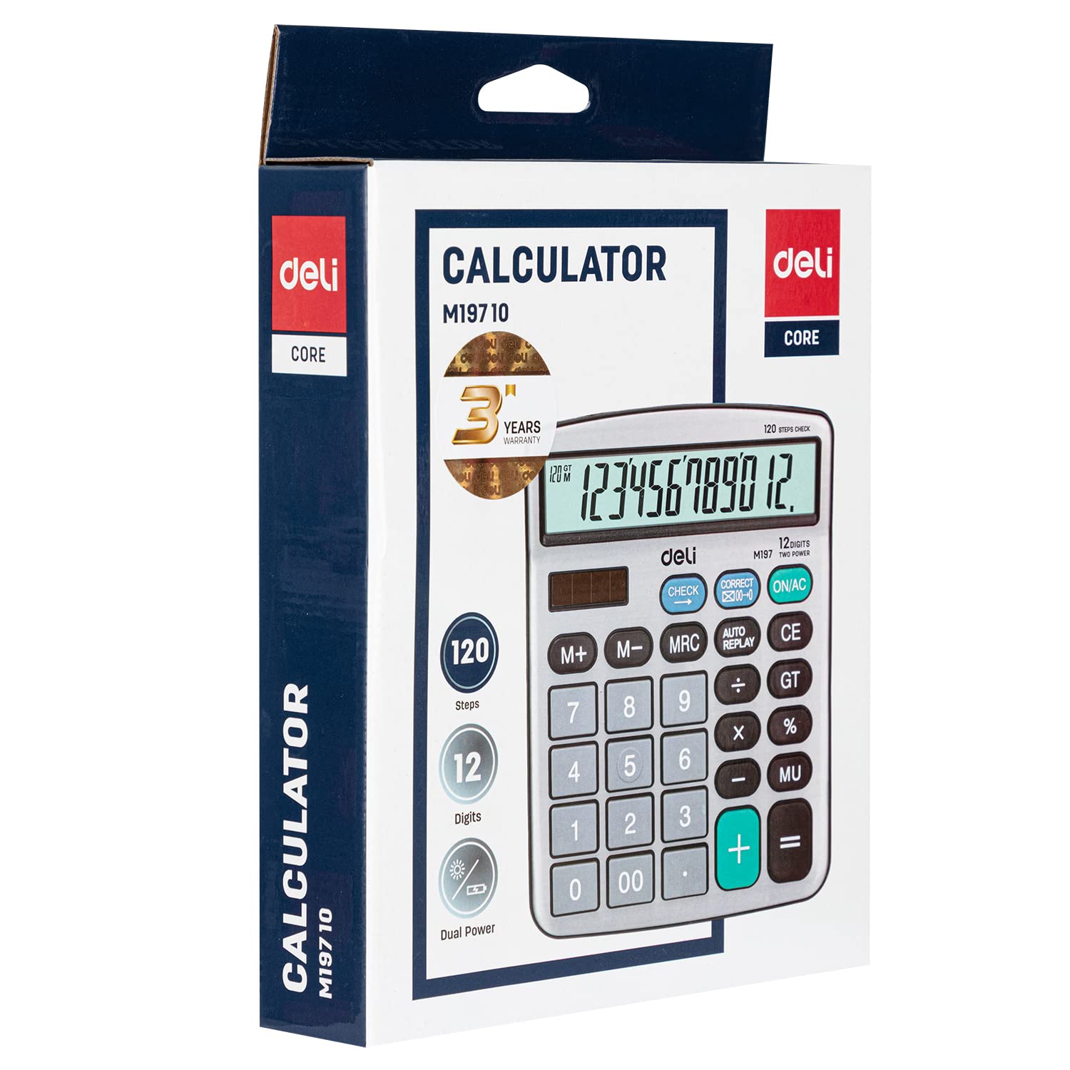 Deli WM19710 12 Digit Metal Basic Calculator Big Size with Steps Check & Correct Function | 3 Years Warranty | - Silver 3