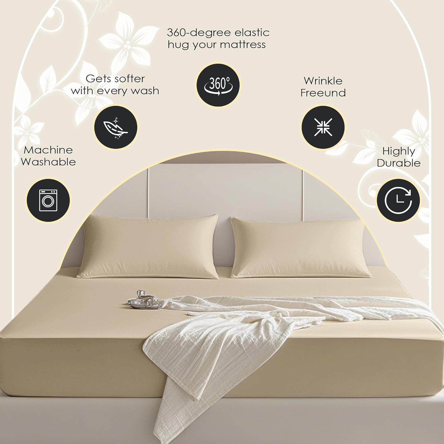 FreshCulture Twin Fitted Sheet Only – Premium Hotel-Quality Fitted Sheet for Twin Bed – Ultra Soft & Breathable Brushed Microfiber – Elegant Black Box Packaging (Beige) - Image 4