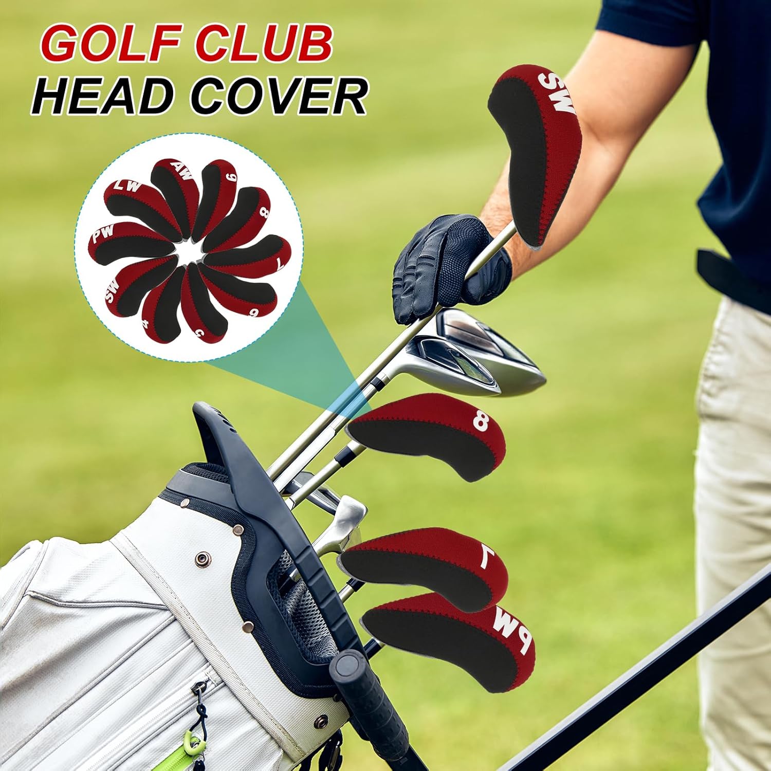 PATIKIL Golf Club Head Cover, Number Golf Club Irons Covers with Hole Neoprene Driver Headcover Golf Lovers Gifts for Me