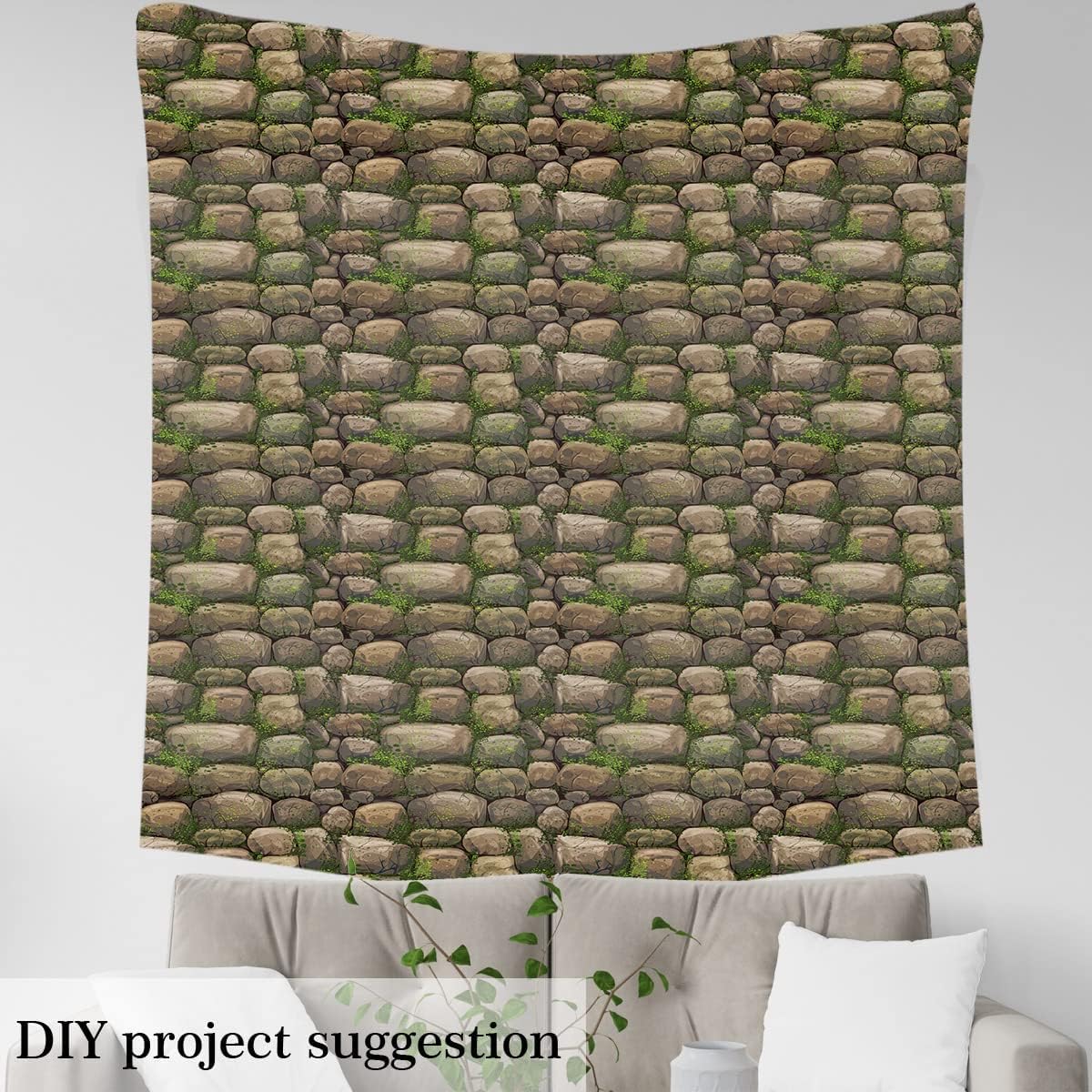 Nature Upholstery Fabric by The Yard,Stones Moss Outdoor Fabric by The Yard,Wild Natural Rock Pattern Decorative Fabric for Upholstery and Home DIY Projects,3 Yards,(L276*W150cm) Brown Green - Image 5