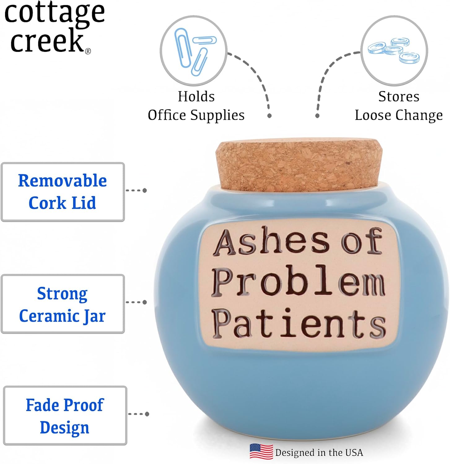 Cottage Creek Jars | Ashes of Problem Patients Ceramic Jar Women, Men, Doctors, Nurses, and Medical Professionals | Office Desk & Home Decor Piggy Bank Storgae Container