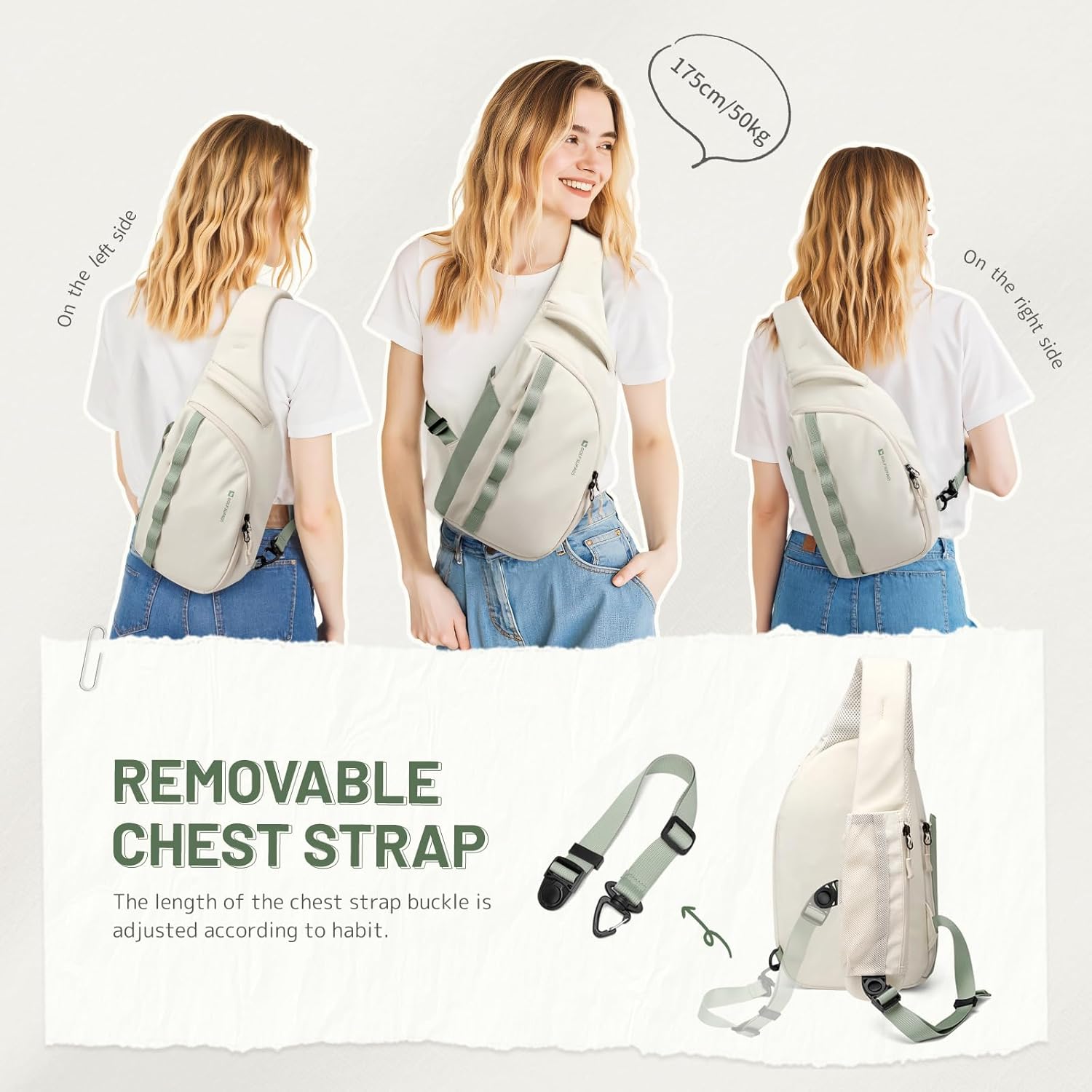 GOLF SUPAGS Sling Crossbody Bag for Men Women Tactical Shoulder Daypack Anti-Theft Cross Body Chest Bags for Casual Travel Hiking Sport Gym Motorcycle (Cream White & Mint Green) - Image 6