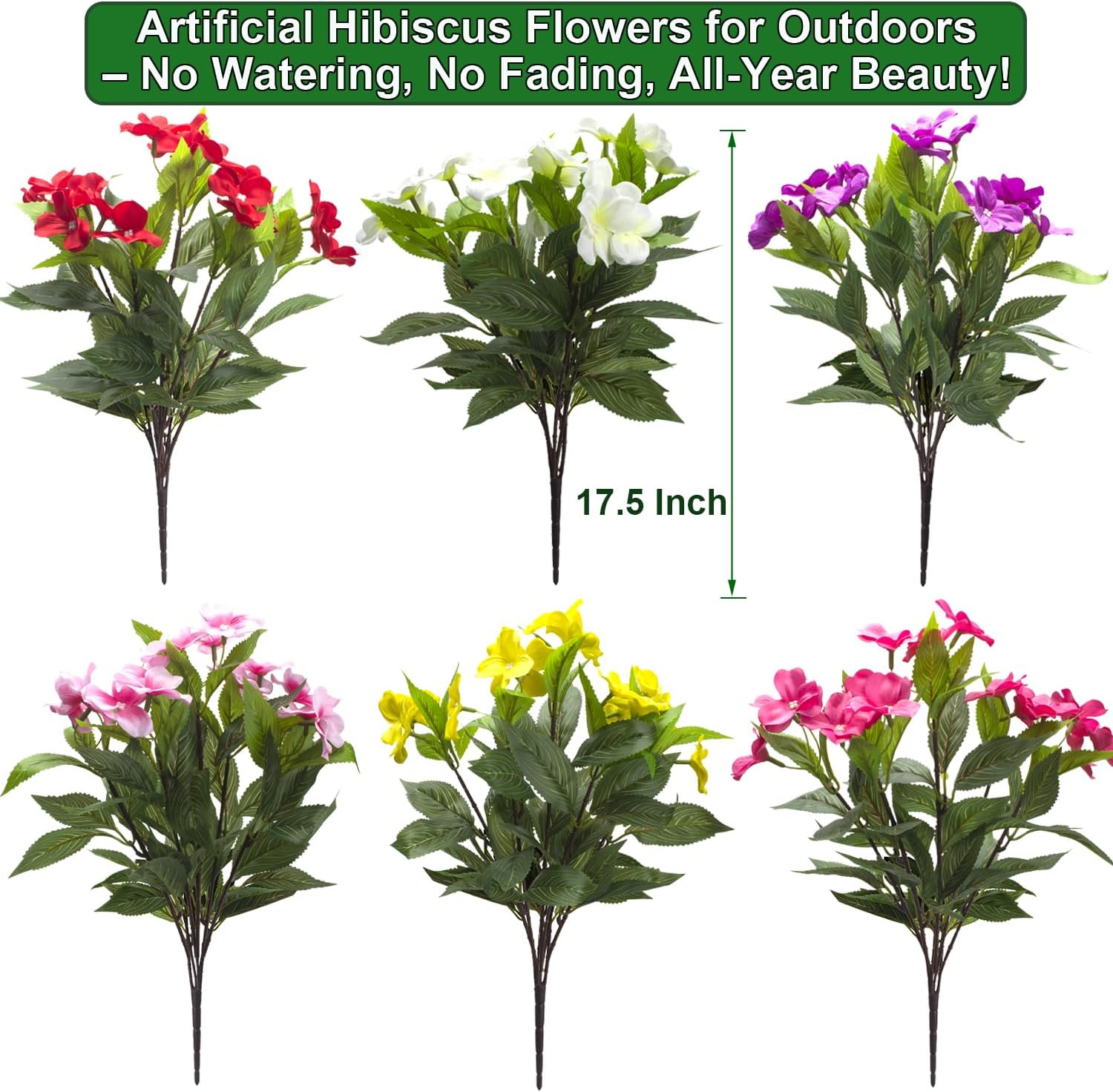 Grunyia 6PCS Artificial Impatiens Bouquet Flowers, Plastic Silk Faux Flowers for Outdoor Indoor Planters, Spring Colors
