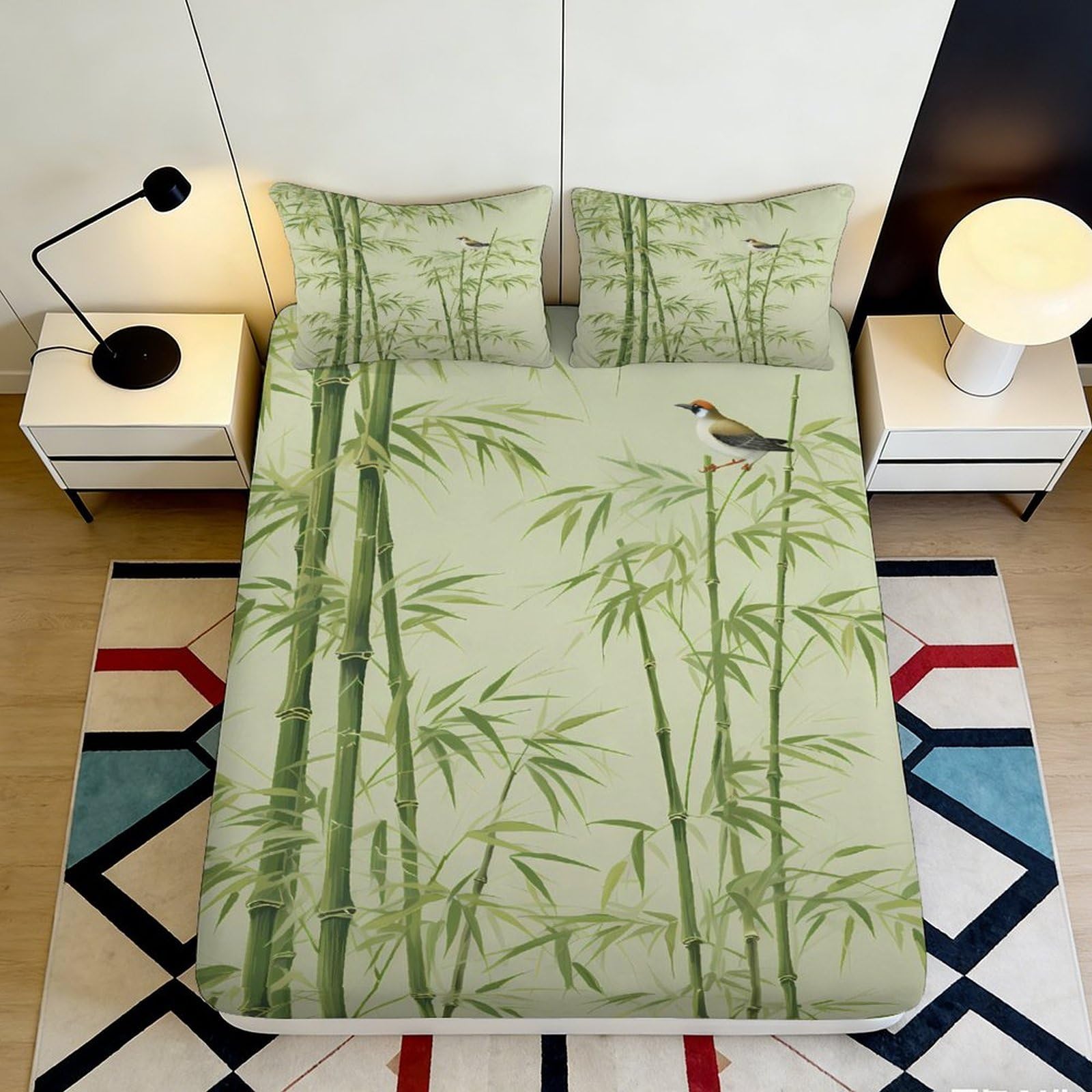 Jqzkxnhpbr Style-1 3D Printed Bamboo Forest Fitted Sheet Microfiber Soft Bird Branch Mattress Cover For Bedroom Guest Room Decor Protection 90X200x25cm