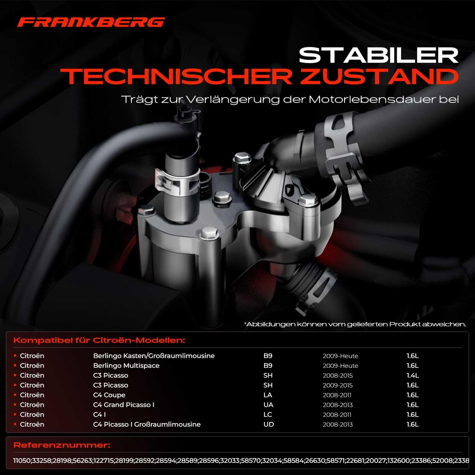 Frankberg Termostato del liquido di raffreddamento 82°C a 2 Poli | 9808646980, Compatibile con: Berlingo Box/MPV B9, C4 I LC, C3 Picasso SH, 207 Box/Hatchback WA WC, Tenda tepee per partner