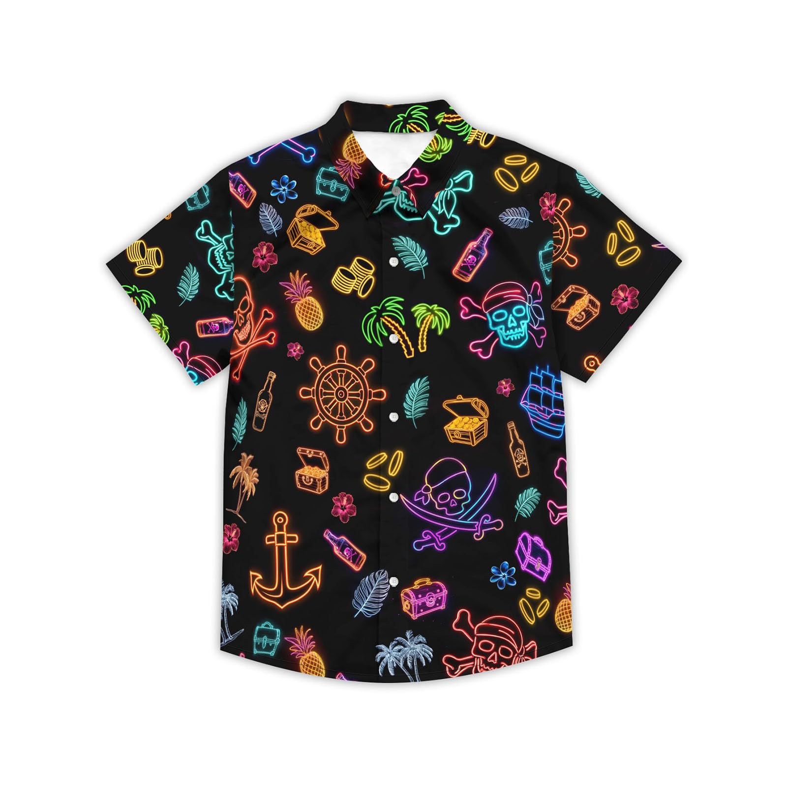 THE PIRATE KING Funny Pirate Hawaiian Shirt Boys Girls Beach Tropical Casual Short Sleeve Button Down Shirt for 5-14 Years