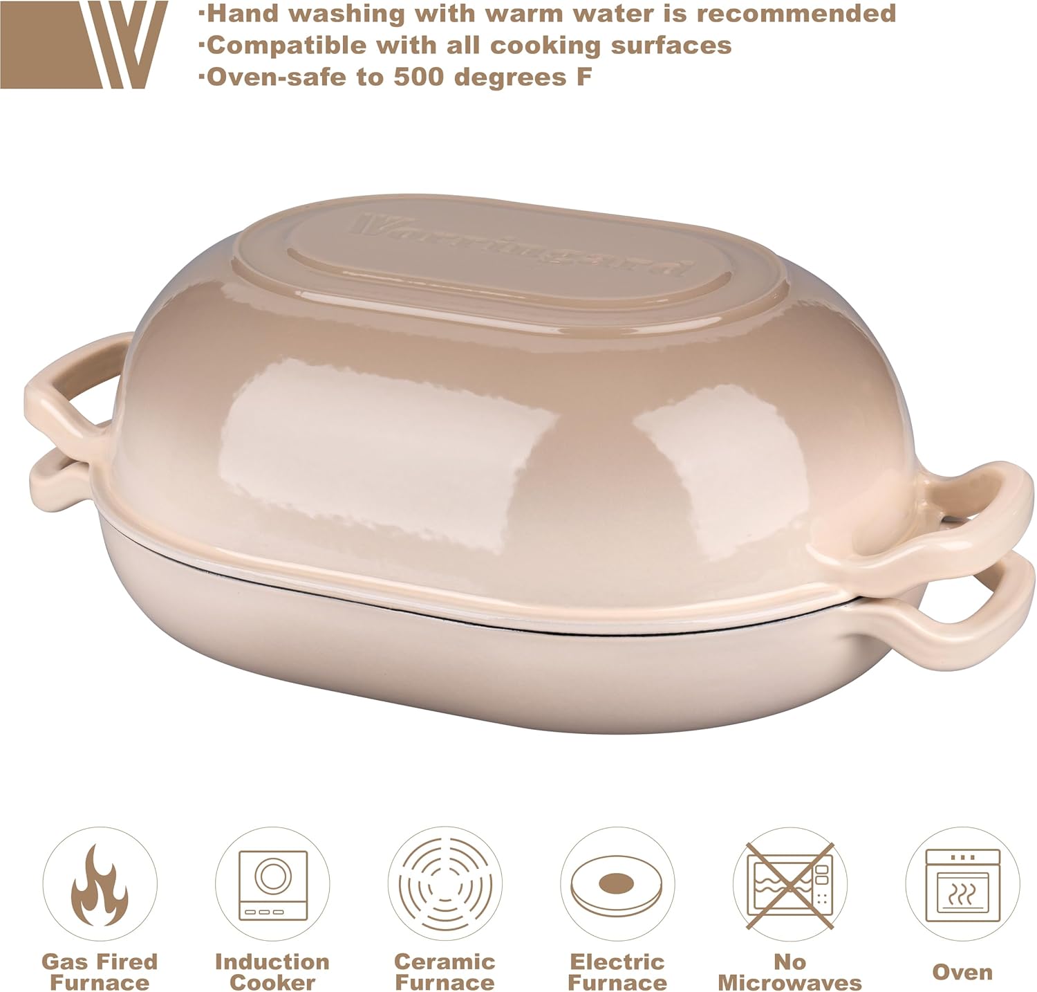 Enameled Cast Iron Sourdough Bread Oven, Dutch Oven, Loaf Cast Iron Bread Pan for Homemade Bread Baking, Meatloaf Pan with Lid, 7QT, Latte - Image 3