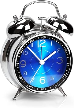 AYRELY  Super Loud Alarm Clock for Heavy Sleepers Adults, Twin Bell Retro Design, 4 Inch Silent Non-Ticking Quartz with Backlight, Metal Dial, Perfect for Bedrooms and Bedside Blue