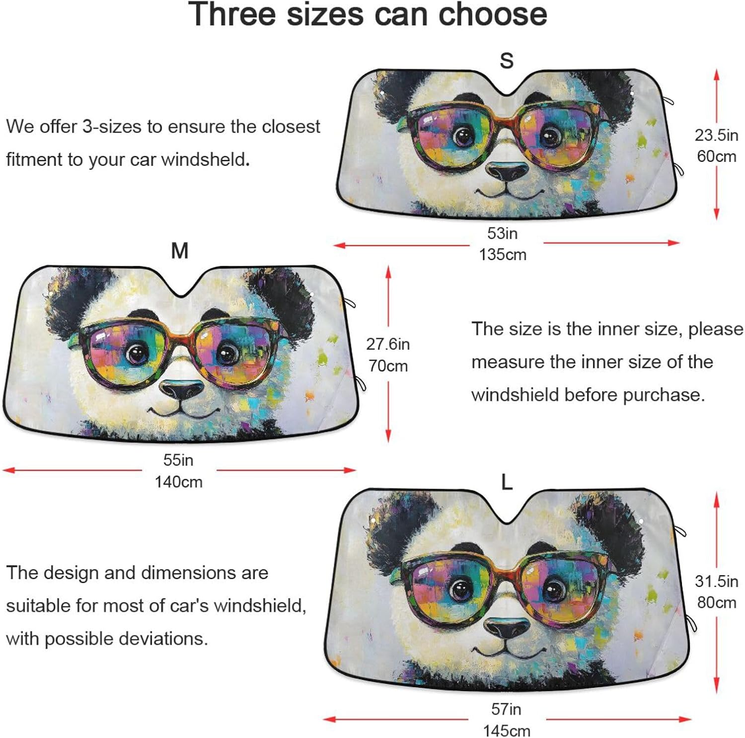 Panda Portrait Cute Car Windshield Sunshade Foldable Car Sun Shade Cover, Reflector Sunshade Cool Your Vehicle Interior, Fits Truck SUV