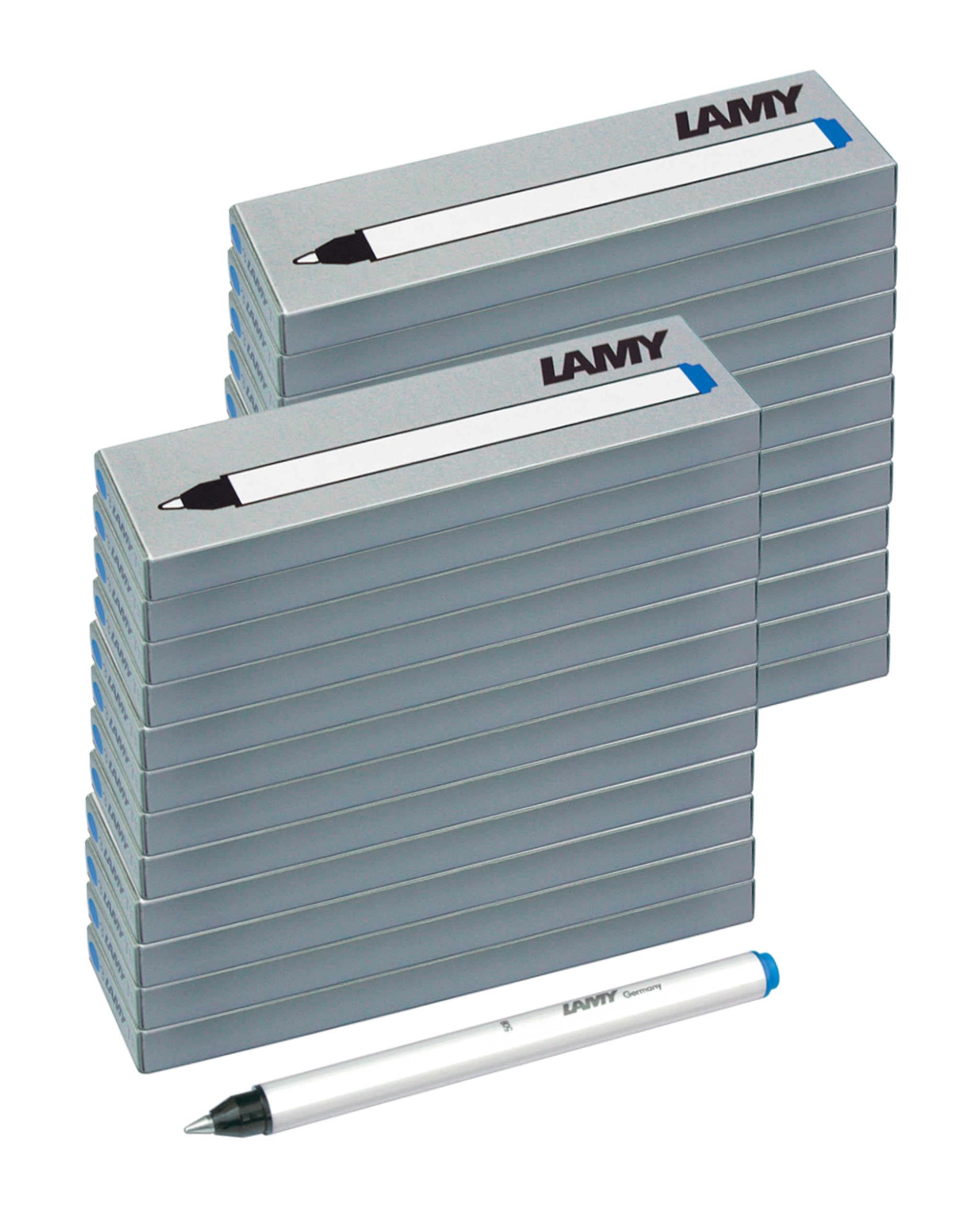 LAMY T11 Wkład do długopisu kulkowego, zestaw 24 szt. z dużym zapasem atramentu i końcówką do pisania ze stali nierdzewnej w kolorze niebieskim (zmywalnym) do długopisu kulkowego model 311 Lamy