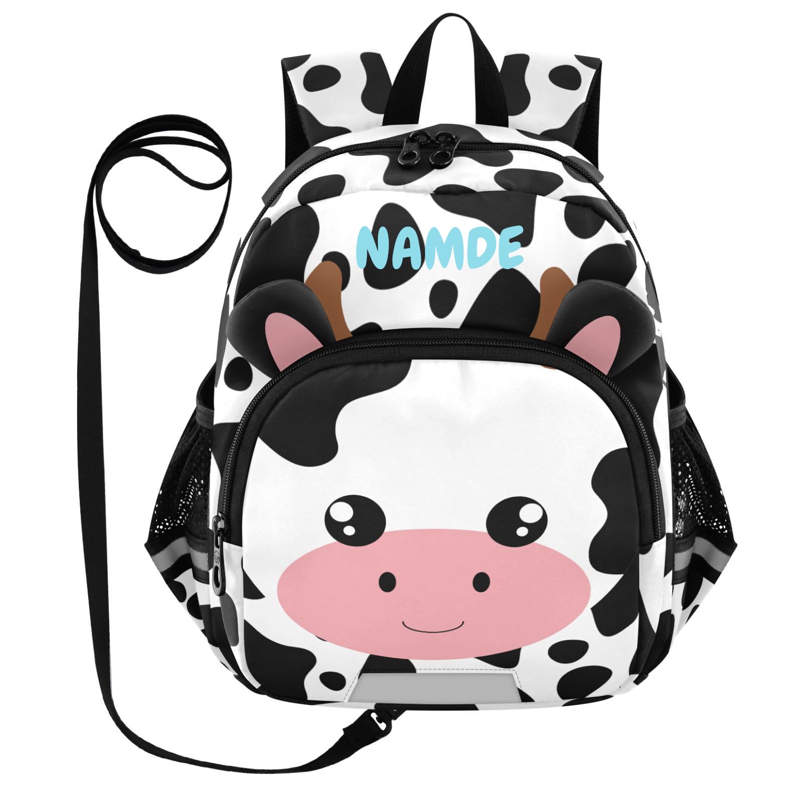 ZAZYXTJ Personalized Cow Print Kids Backpack for Boys Girls Toddler with Chest Strap Ears Preschool School Bag 3-6 Years Old