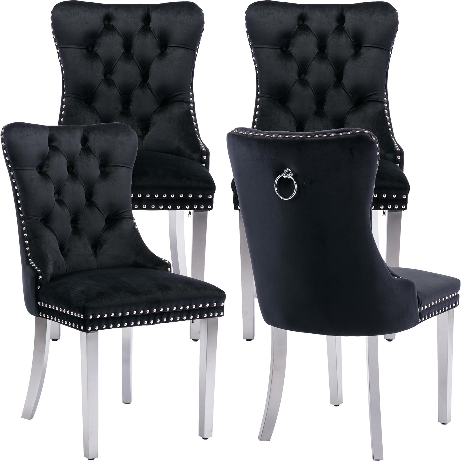 Amazon.com - ODUSE-DAILY Black Velvet Dining Chairs Set of 4, Kitchen ...