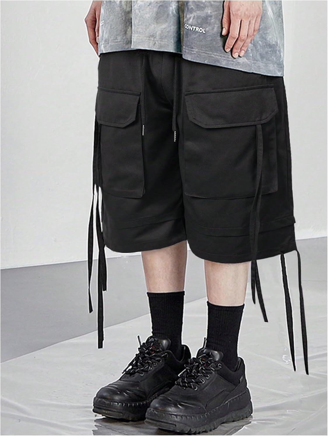 VIPWOLF Men's Cargo Bermuda Shorts Casual Drawstring Elastic Waist Wide Leg Baggy Hiking Travel Workout Shorts Streetwear