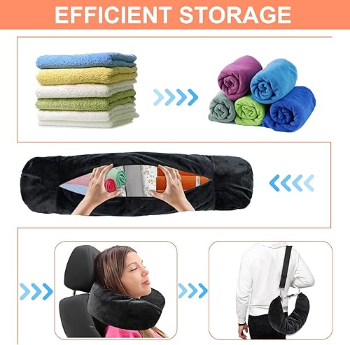 Miniatura 2 de VinBee Almohada de viaje rellena con ropa, bolsa de almacenamiento, almohada para el cuello rellenable, transformable y expandible, equipaje sin